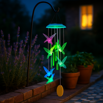 Solar Butterfly Wind Chime with Aluminum Tubes 7 Color Changing Wind Chime for Outside IP44 Waterproof Outdoor Garden Yard Decor