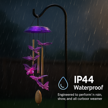 Solar Butterfly Wind Chime with Aluminum Tubes 7 Color Changing Wind Chime for Outside IP44 Waterproof Outdoor Garden Yard Decor