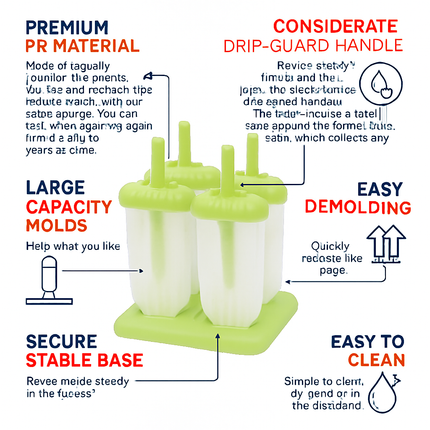 Popsicle Molds 6-Cavity Reusable Ice Pop Maker