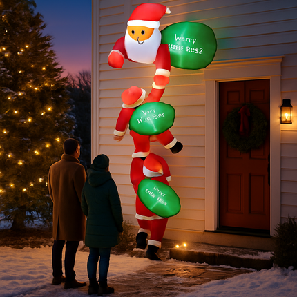 8FT Climbing Inflatable Santa Claus with Light Hanging Blow Up Christmas Inflatable Indoor Outdoor Christmas Decorations 3 Santa Claus 3 Merry Christm
