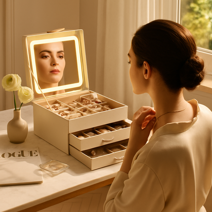 Jewelry Box with LED Mirror Organizer for Accessories