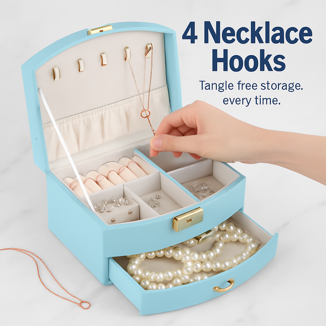 2-Layer Jewelry Box for Rings, Earrings, Necklaces