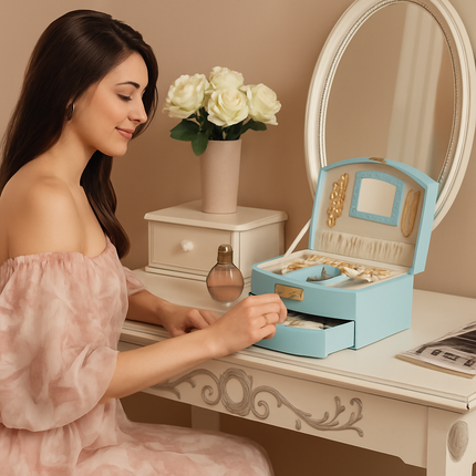2-Layer Jewelry Box for Rings, Earrings, Necklaces
