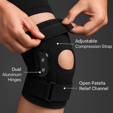 Knee Brace Open Patella with Adjustable Hinges for Sports