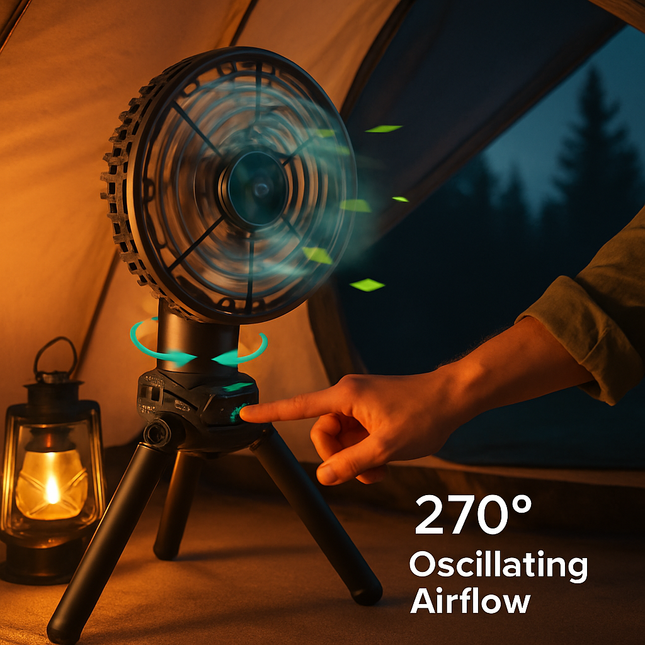 Foldable Camping Fan with Oscillating Tripod and USB Power