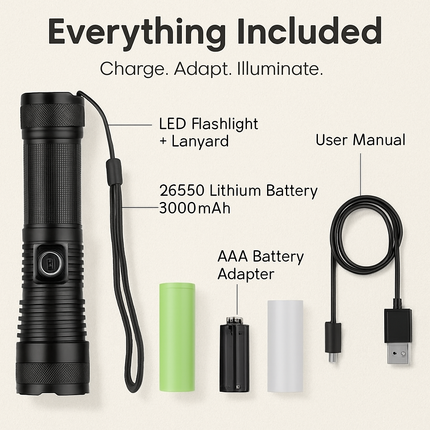 Tactical LED Flashlight Zoomable Spotlight for Outdoor Use