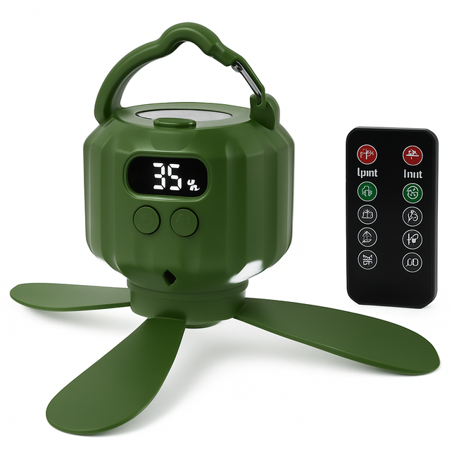 Portable Camping Ceiling LED Fan with 3-Speed Wind & Light