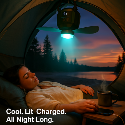 Portable Camping Ceiling LED Fan with 3-Speed Wind & Light
