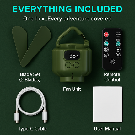 Portable Camping Ceiling LED Fan with 3-Speed Wind & Light