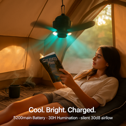 Portable Camping Ceiling LED Fan with 3-Speed Wind & Light