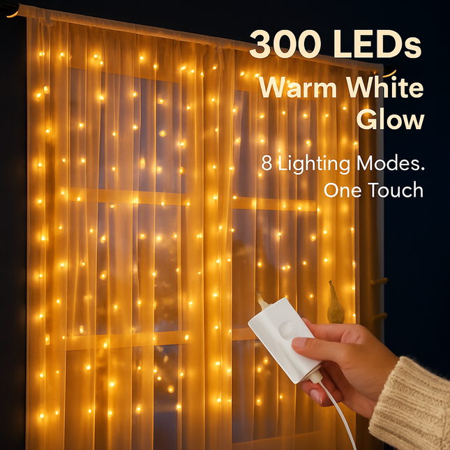 3M 300 LEDs String Curtain Light IP44 String Fairy Lights Party Xmas Decor Lamps W/ Remote