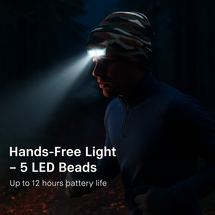Unisex 5 LED Knitted Beanie Winter Warm Hat Camping Jogging Running Cap Headlamp
