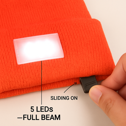 Unisex 5 LED Knitted Beanie Winter Warm Hat Camping Jogging Running Cap Headlamp