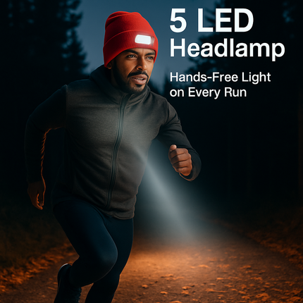 Unisex 5 LED Knitted Beanie Winter Warm Hat Camping Jogging Running Cap Headlamp