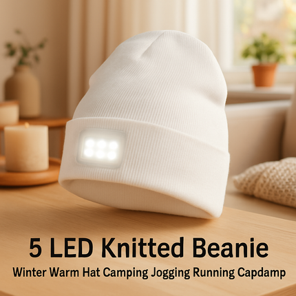 Unisex 5 LED Knitted Beanie Winter Warm Hat Camping Jogging Running Cap Headlamp
