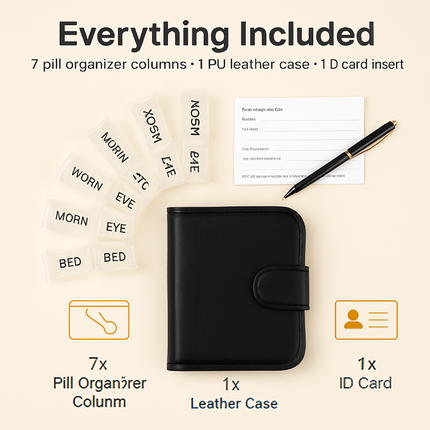 Weekly Pill Organizer in PU Leather Case - 7-Day
