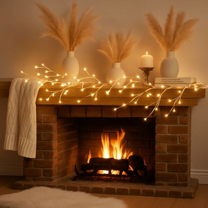 Lighted Birch Garland with Timer, 8 Modes, Outdoor