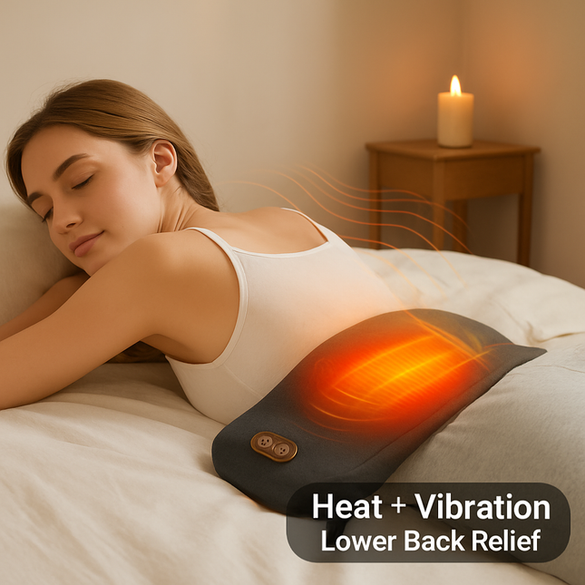 2 In 1 Electric Lumbar Massager Support Pillow Memory Foam Lower Back Massager with Heat Vibration Adapter for Pain Relief