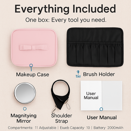 Travel Makeup Bag with LED Mirror and Adjustable Dividers