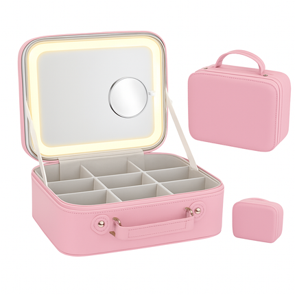 Travel Makeup Bag with LED Mirror - Blue