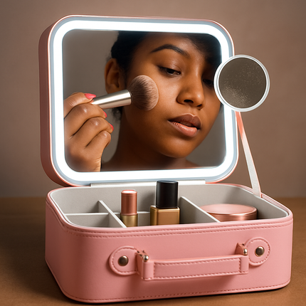 Travel Makeup Bag with LED Mirror - Blue