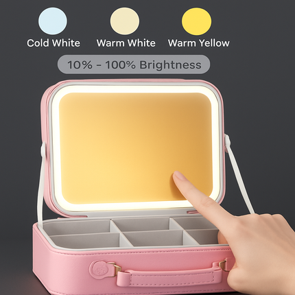 Travel Makeup Bag with LED Mirror - Blue