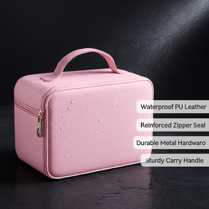 Travel Makeup Bag with LED Mirror - Blue