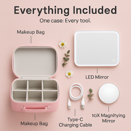 Travel Makeup Bag with LED Mirror - Blue