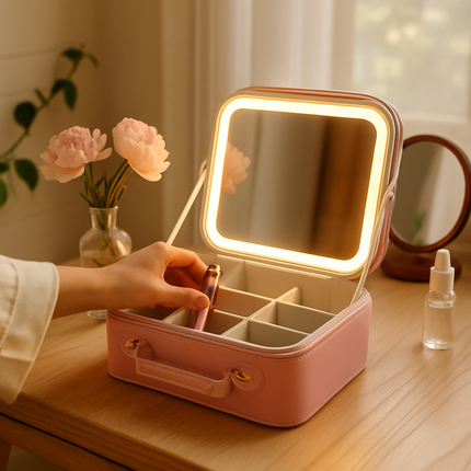 Travel Makeup Bag with LED Mirror - Blue
