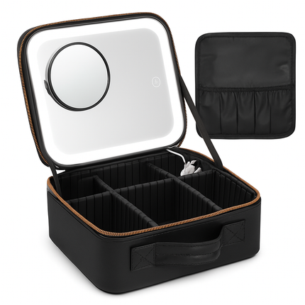 Travel Makeup Bag with LED Mirror and Adjustable Dividers