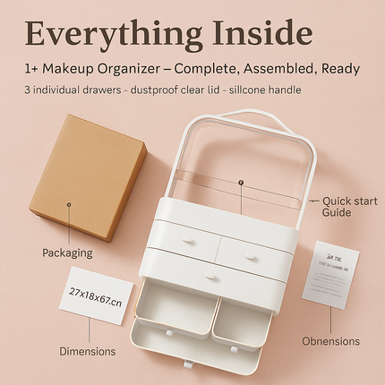 3-Tier Makeup Organizer with Drawers and Lid