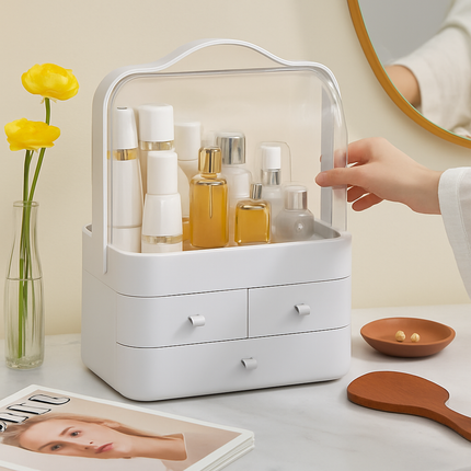 3-Tier Makeup Organizer with Drawers and Lid