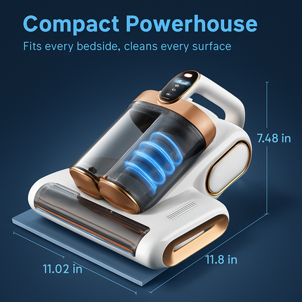 Mattress Vacuum Cleaner 16Kpa Bed Vacuum Cleaner Handheld Vacuums with Ultrasonic & UVC Light 18000 RPM Brushroll Rotation Dual Dust Bins Washable Fil