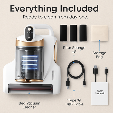 Mattress Vacuum Cleaner 16Kpa Bed Vacuum Cleaner Handheld Vacuums with Ultrasonic & UVC Light 18000 RPM Brushroll Rotation Dual Dust Bins Washable Fil
