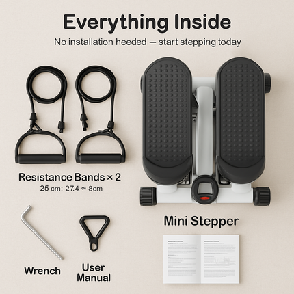 Compact Stepper with Resistance Bands for Home Workout