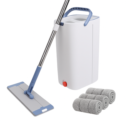 Mop Bucket with Wringer Set for Flat Floors - 3 Pads