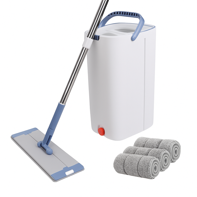 Mop Bucket with Wringer Set for Flat Floors - 3 Pads
