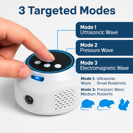 360° Ultrasonic Mice Repellent Indoor Rodent Repeller Rat Squirrel Rodent Chaser with 3 Modes 2 Strobe Lights for Kitchen Warehouse