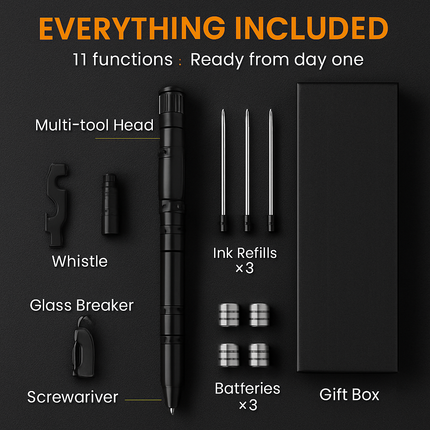 Tactical Pen Gear Set with 11-in-1 Tools & LED Light