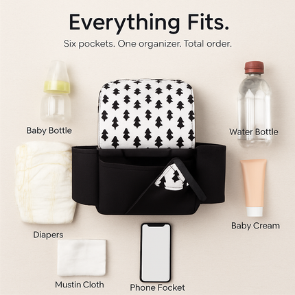 Stroller Organizer Bag with 6 Pockets and Cup Holders