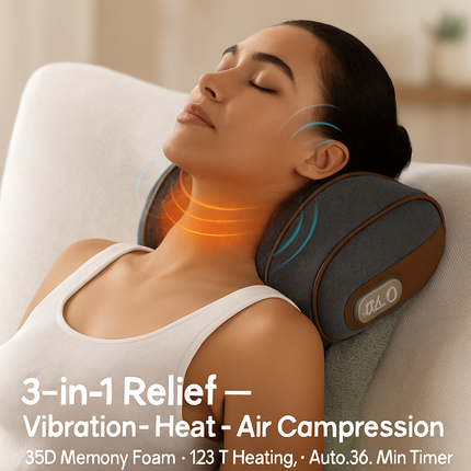 3-in-1 Neck Massager Pillow Ergonomic Massager with Heating Vibration Air Compression 30Min Timer for Neck Back Shoulder Pain Relief