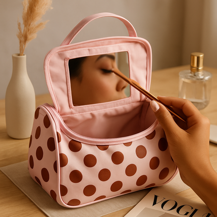 Travel Makeup Bag with Mirror - Compact Organizer