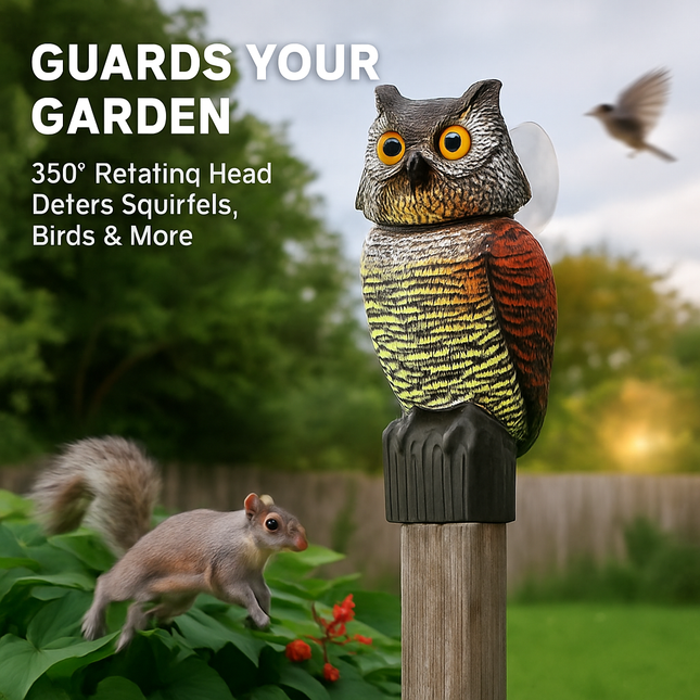 Owl Decoy with Rotatable Head for Bird and Squirrel Control