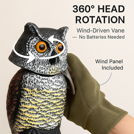 Owl Decoy with Rotatable Head for Bird and Squirrel Control