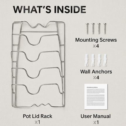 Pot Lid Rack Organizer for Cabinet Door and Wall Mount