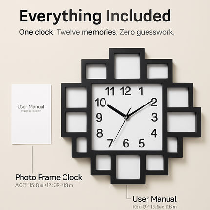 Photo Frame Clock: 12-Photo Collage Wall Display