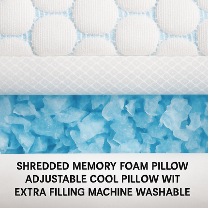 Shredded Memory Foam Pillow - Adjustable, Cooling, Washable