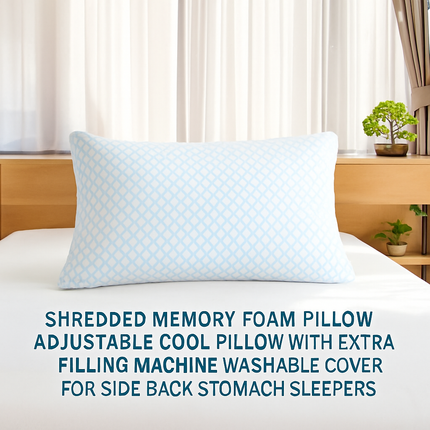 Shredded Memory Foam Pillow - Adjustable, Cooling, Washable
