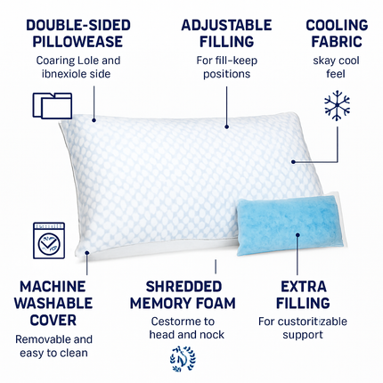 Shredded Memory Foam Pillow - Adjustable, Cooling, Washable