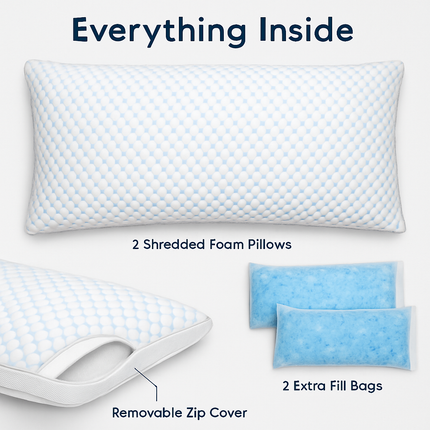 Shredded Memory Foam Pillow - Adjustable, Cooling, Washable